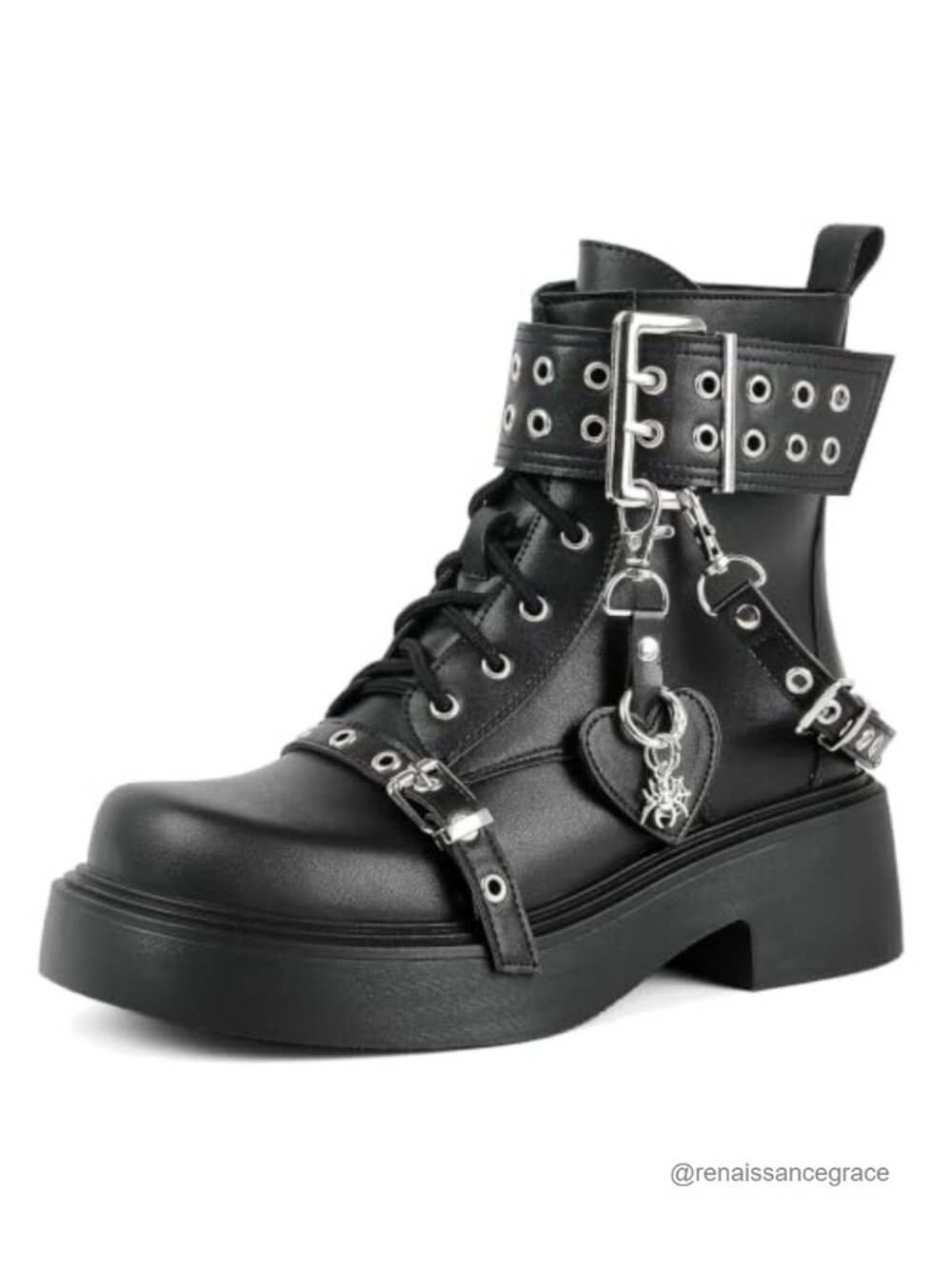 Goth Platform Lace Up Chunky Heel Ankle Boots PU